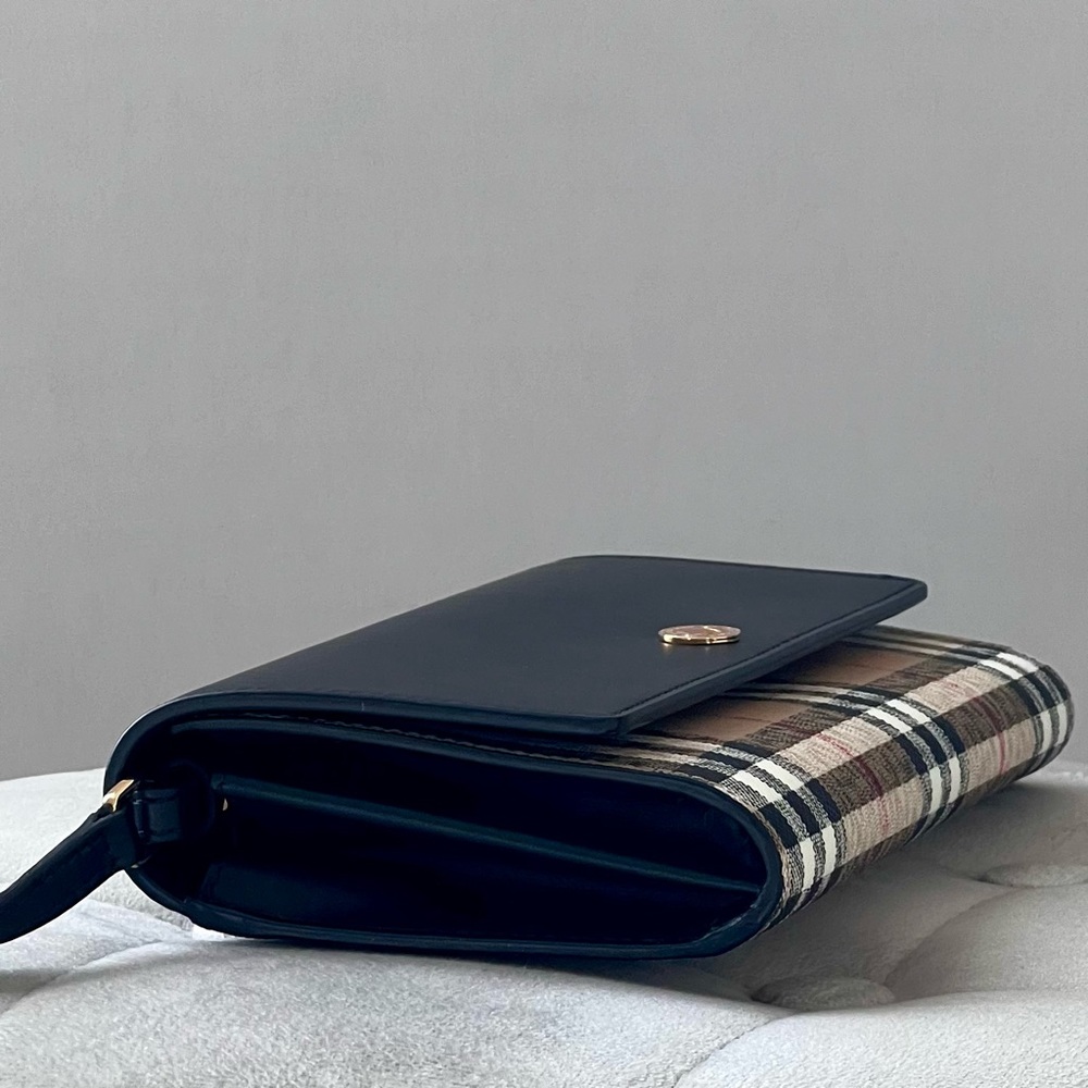 Burberry Check Leather Crossbody Bag in Black - Picture 8 of 13